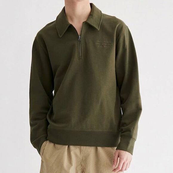 NWT Saturdays New York Men's Fundamental Quarter Zip Sweatshirt Army Green - Picture 3 of 16